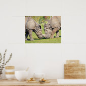 Closeup twee Indische neushoorns Poster (Keuken)