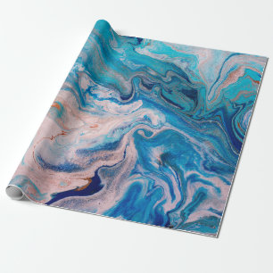 Closeup van gemengde blauwe en witte abstracte mar cadeaupapier
