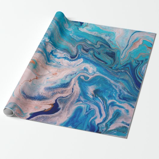 Closeup van gemengde blauwe en witte abstracte mar cadeaupapier (Uitgerold)