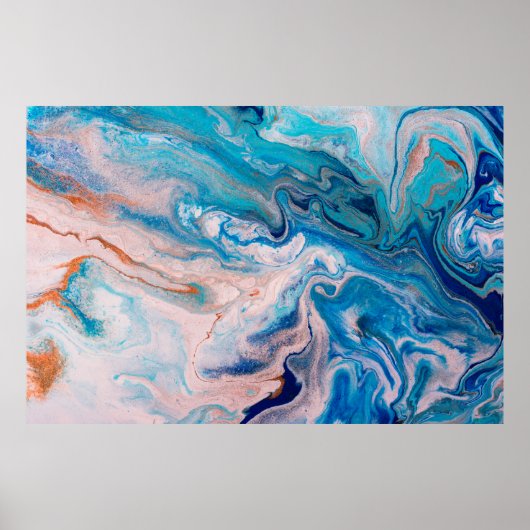 Closeup van gemengde blauwe en witte abstracte mar poster (Voorkant)