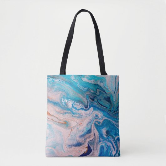Closeup van gemengde blauwe en witte abstracte mar tote bag (Voorkant)