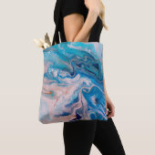 Closeup van gemengde blauwe en witte abstracte mar tote bag (Dichtbij)