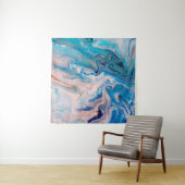 Closeup van gemengde blauwe en witte abstracte mar wandkleed (In situ)