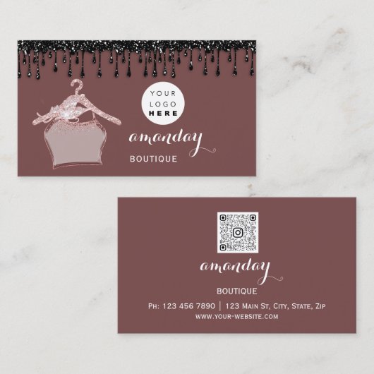 Cloth Hanger Dress Mode Shop Roos Drip Logo QR Visitekaartje (Voorkant / Achterkant)
