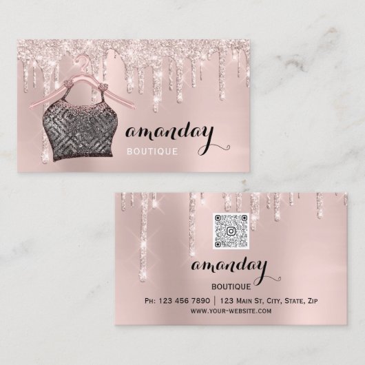 Cloth Hanger Dress Mode Shop Roos QR CODE Visitekaartje (Voorkant / Achterkant)