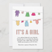 Clothes Line Baby shower Invitation, Girl Kaart (Voorkant)