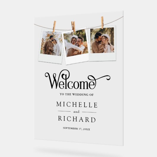 Clothesline 3 Photo Collage Wedding Welcome Acryl Bord (Hoek)