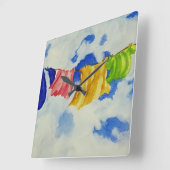 Clothesline Art Heldere Gekleurde Wasserij Vierkante Klok (Hoek)