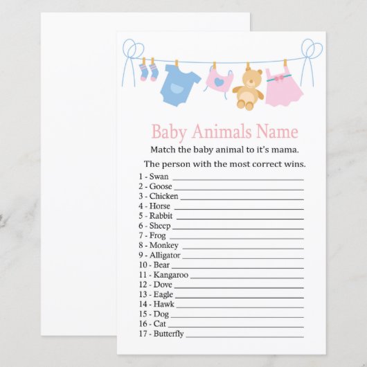 Clothesline Baby Animals Name Game (Voorkant / Achterkant)