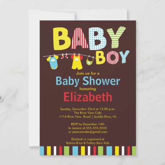 Clothesline Baby Baby Shower Invitations Kaart (Voorkant)