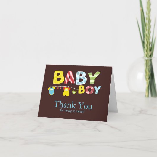 Clothesline Baby Boy Baby shower Bedankt Card (Voorkant)
