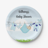 Clothesline Baby Boy Douche Papier Borden Papieren Bordje (Voorkant)