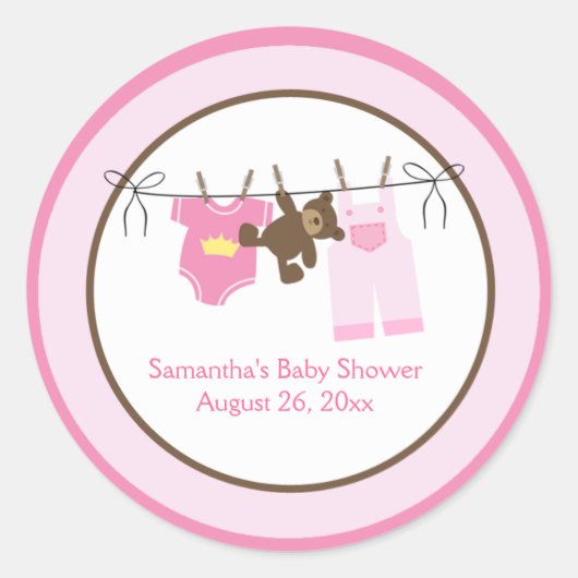 Clothesline Baby Meisje CIRCLE Custom Favor Sticke Ronde Sticker (Voorkant)