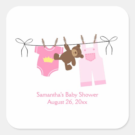 Clothesline Baby Meisje VIERKANT Custom Favor Stic Vierkante Sticker (Voorkant)