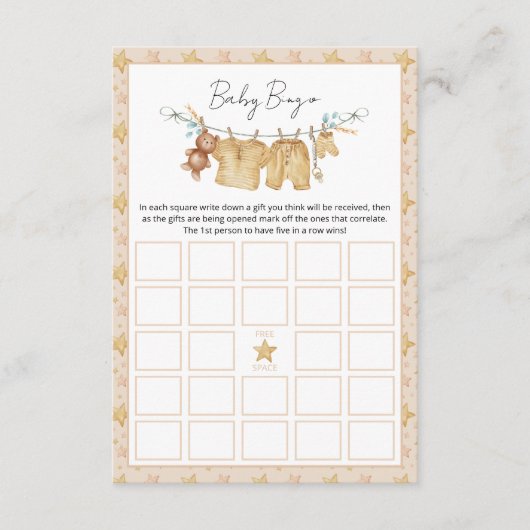 Clothesline Baby shower Bingo Game Kaart (Voorkant)