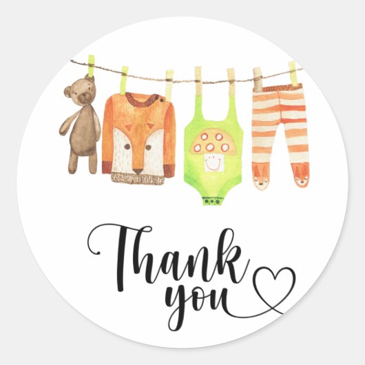 Clothesline baby shower dank u ronde sticker (Voorkant)
