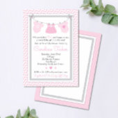 Clothesline Baby shower Invitation roze en grijs Kaart