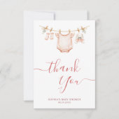 Clothesline Baby Shower Trendy Script calligraphy Bedankkaart (Voorkant)