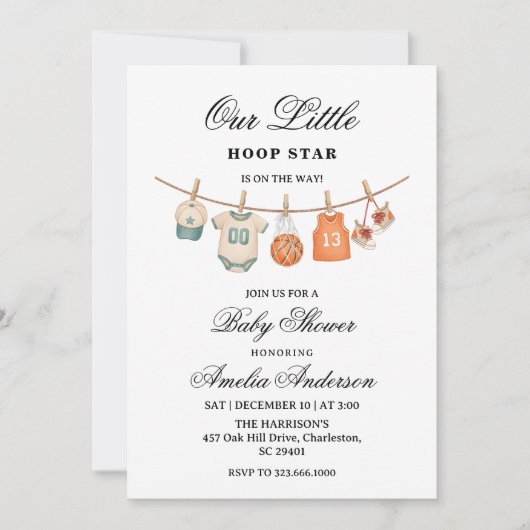 Clothesline Basketball baby shower invitation Kaart (Voorkant)
