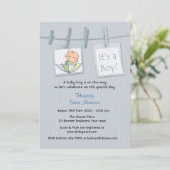 Clothesline, Blue, Baby Boy Shower Kaart (Staand voorkant)