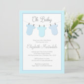 Clothesline Blue Baby Shower-uitnodiging Kaart (Staand voorkant)