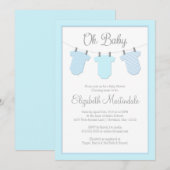 Clothesline Blue Baby Shower-uitnodiging Kaart (Voorkant / Achterkant)