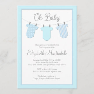 Clothesline Blue Baby Shower-uitnodiging Kaart