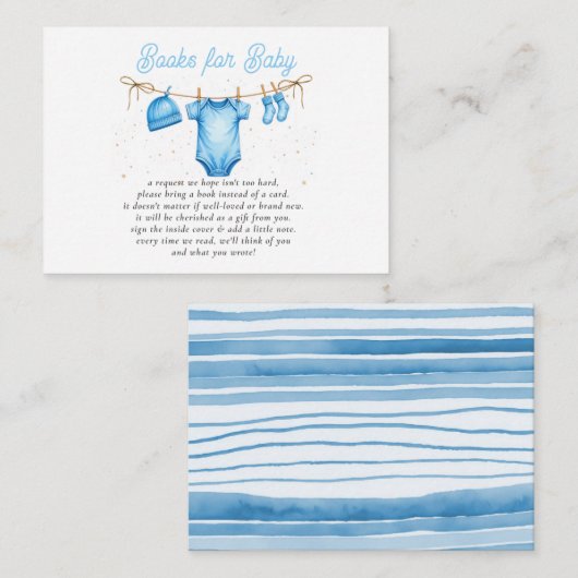 Clothesline Blue Boy Baby Shower Book Request  Informatiekaartje (Voorkant / Achterkant)