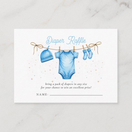 Clothesline Blue Boy Baby Shower Diaper Raffle Informatiekaartje (Voorkant)