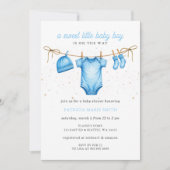 Clothesline Blue Boy Baby Shower Kaart (Voorkant)