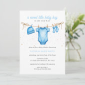 Clothesline Blue Boy Baby Shower Kaart (Staand voorkant)