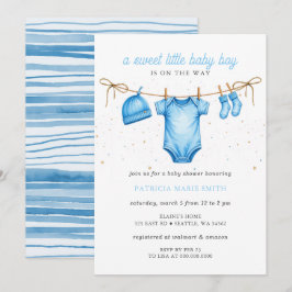 Clothesline Blue Boy Baby Shower Kaart