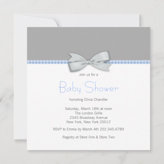 Clothesline Blue en Grey Baby Boy Shower Kaart (Achterkant)