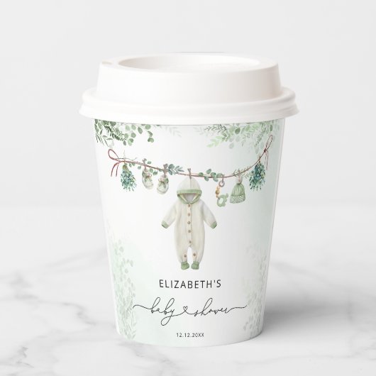 Clothesline Boho Sage Green Baby shower Papieren Bekers (Achterkant)