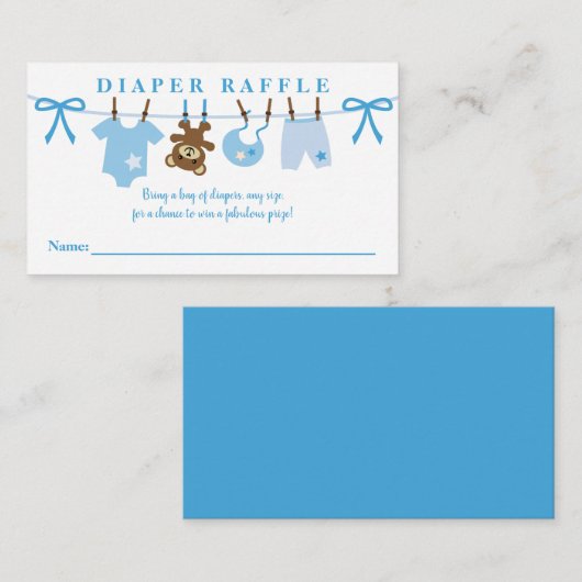 Clothesline Boy Baby shower Diaper Raffle Informatiekaartje (Voorkant / Achterkant)