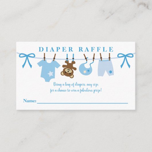Clothesline Boy Baby shower Diaper Raffle Informatiekaartje (Voorkant)