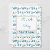 Clothesline Boy Name Photo Flat Announcement Kaart (Voorkant)