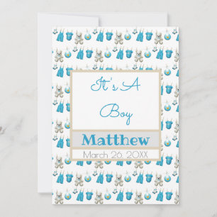 Clothesline Boy Name Photo Flat Announcement Kaart