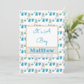 Clothesline Boy Name Photo Flat Announcement Kaart (Staand voorkant)