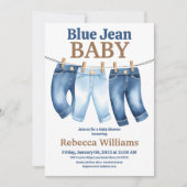 Clothesline Denim Boy Blue Jean Baby shower Kaart (Voorkant)