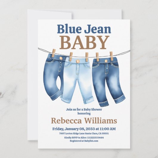 Clothesline Denim Boy Blue Jean Baby shower Kaart (Voorkant)