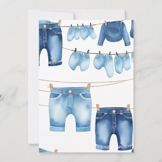 Clothesline Denim Boy Blue Jean Baby shower Kaart (Achterkant)