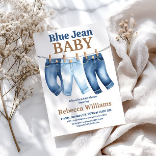 Clothesline Denim Boy Blue Jean Baby shower Kaart