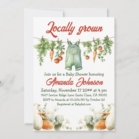 Clothesline Garden Theme Lokaal geteeld Baby showe Kaart (Voorkant)