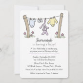 Clothesline Gender Neutrale Baby shower Invitation Kaart (Voorkant)