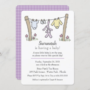 Clothesline Gender Neutrale Baby shower Invitation Kaart