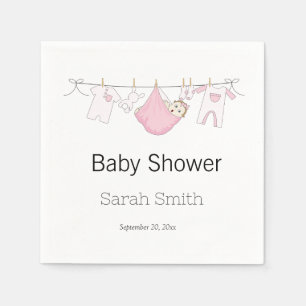 Clothesline Girl Cute Pink Baby shower Servet