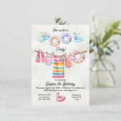 Clothesline Girl Pool Party Verjaardag Kaart (Staand voorkant)