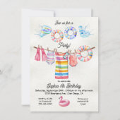Clothesline Girl Pool Party Verjaardag Kaart (Voorkant)