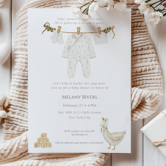 Clothesline Goose Nest Baby Shower Invitation Kaart